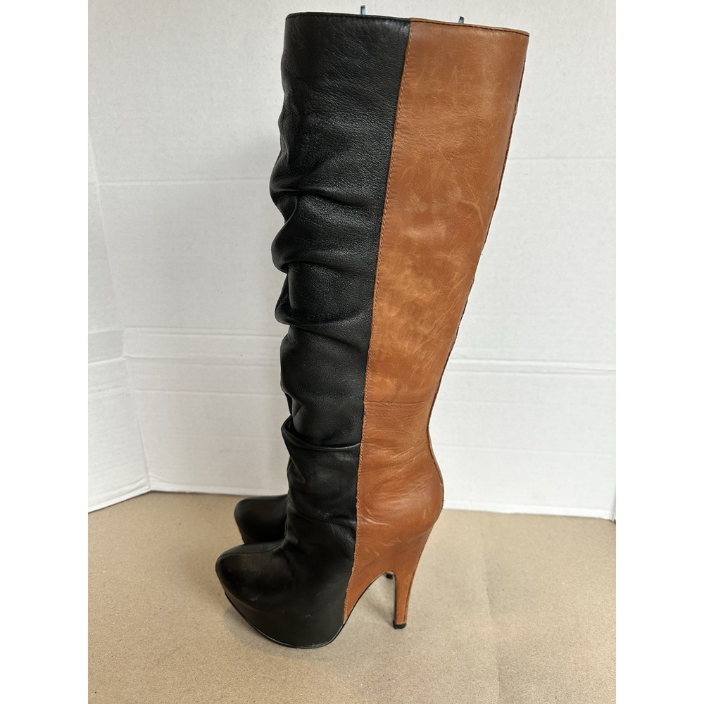 VTG Donald Pliner Jayla Women's Leather Boots Black And Brown Knee High Heel 6.5 - Picture 4 of 8